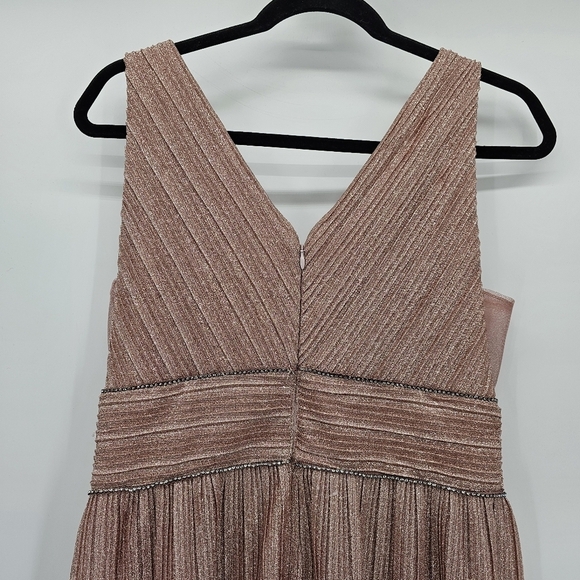 Adrianna Papell Pleated metallic vneck Gown Women size 8 Blush Pink maxi Formal - Picture 12 of 15